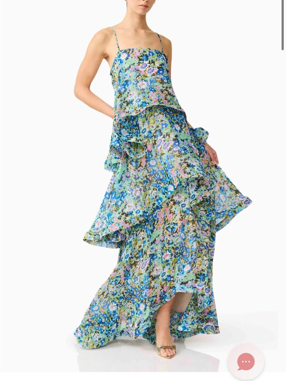 Elliatt Blue and Green Floral Tiered Maxi Dress